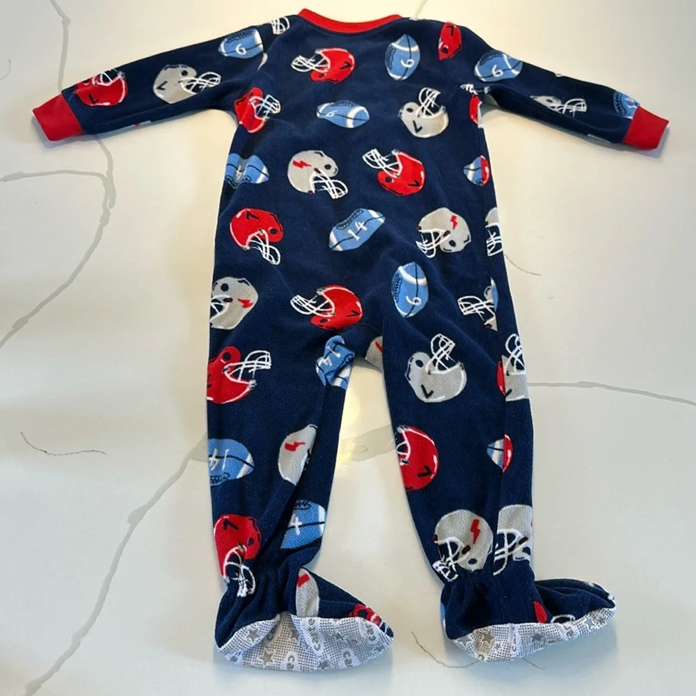 Carter’s footie pajamas navy blue red gray football helmet print size 18 months